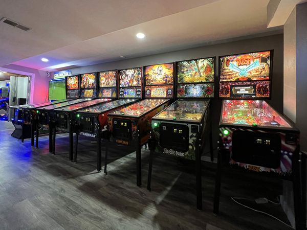 A view of our modern stern pinball machines all lined up. ALL INSIDER CONNECTED!