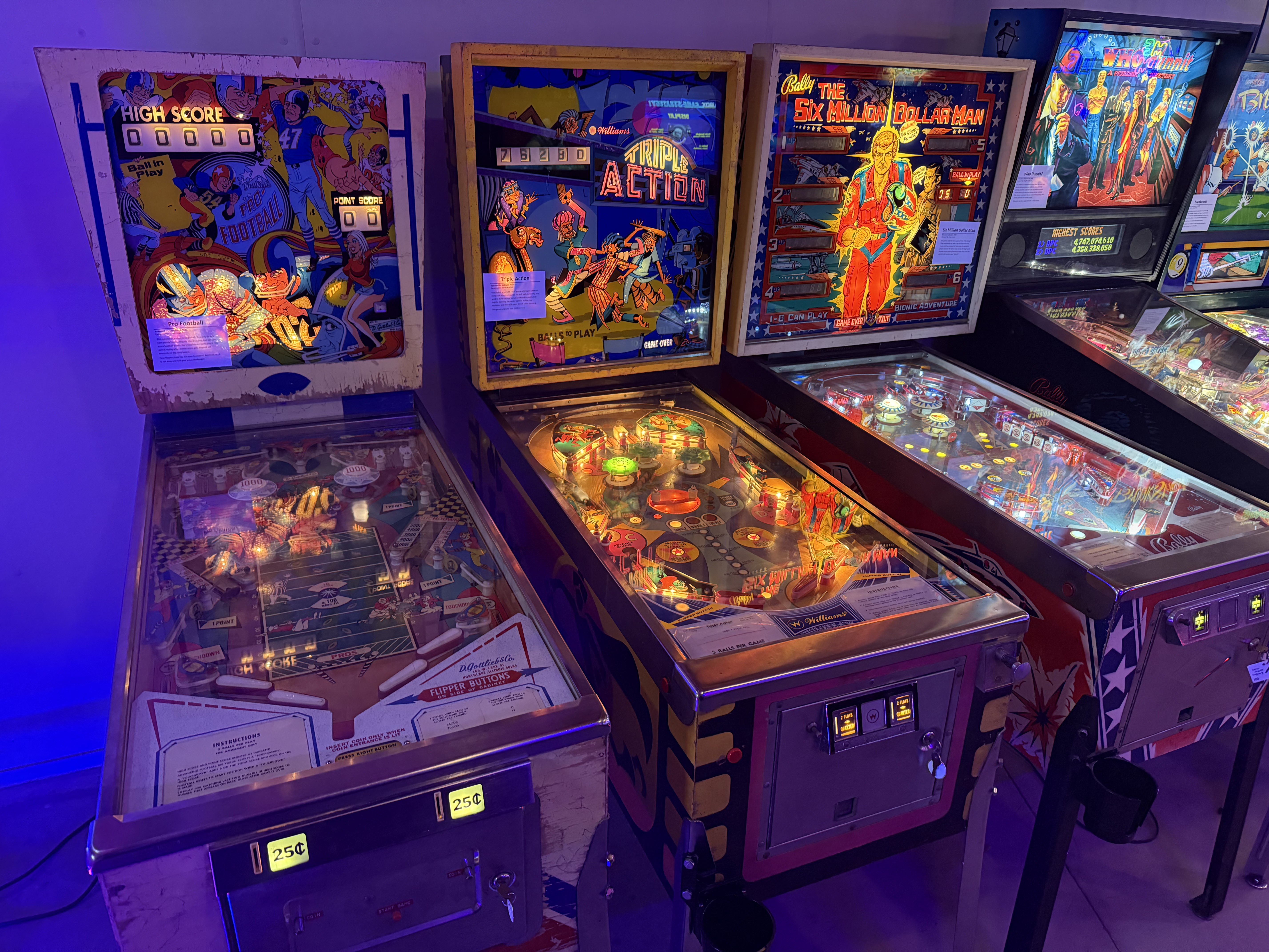 Our retro pinballs American Football, Triple Action, Six Million Dollar Man.