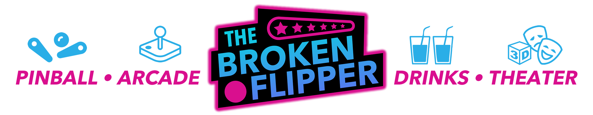 The Broken Flipper Logo. Pinball, Arcade, Drinks, Theater